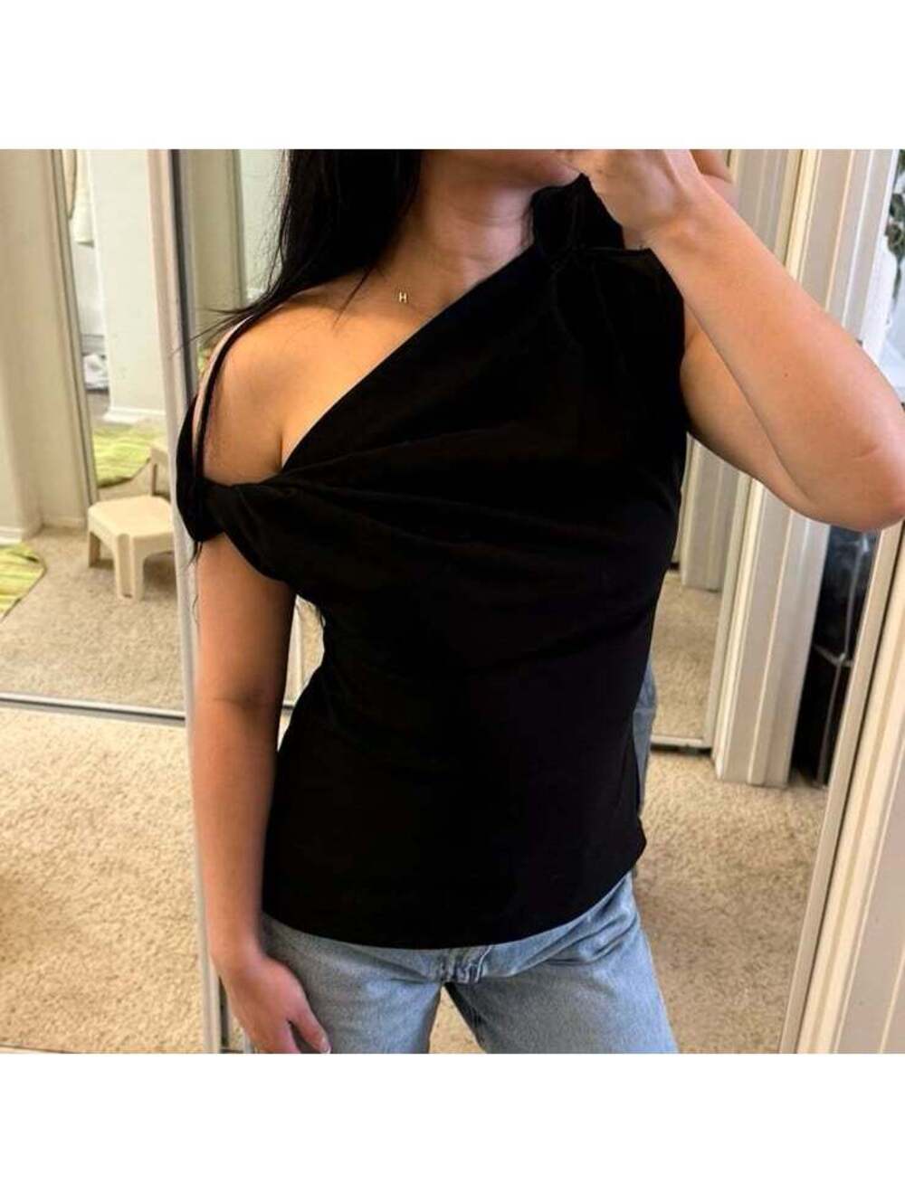 Women's Black One Shoulder Drape Top Abercrombie XS